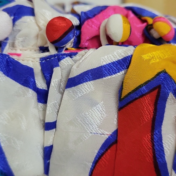 Vtg Ultimate 80s Flora Kung Silk Wrap New Wave Abstract Top - Picture 10 of 12